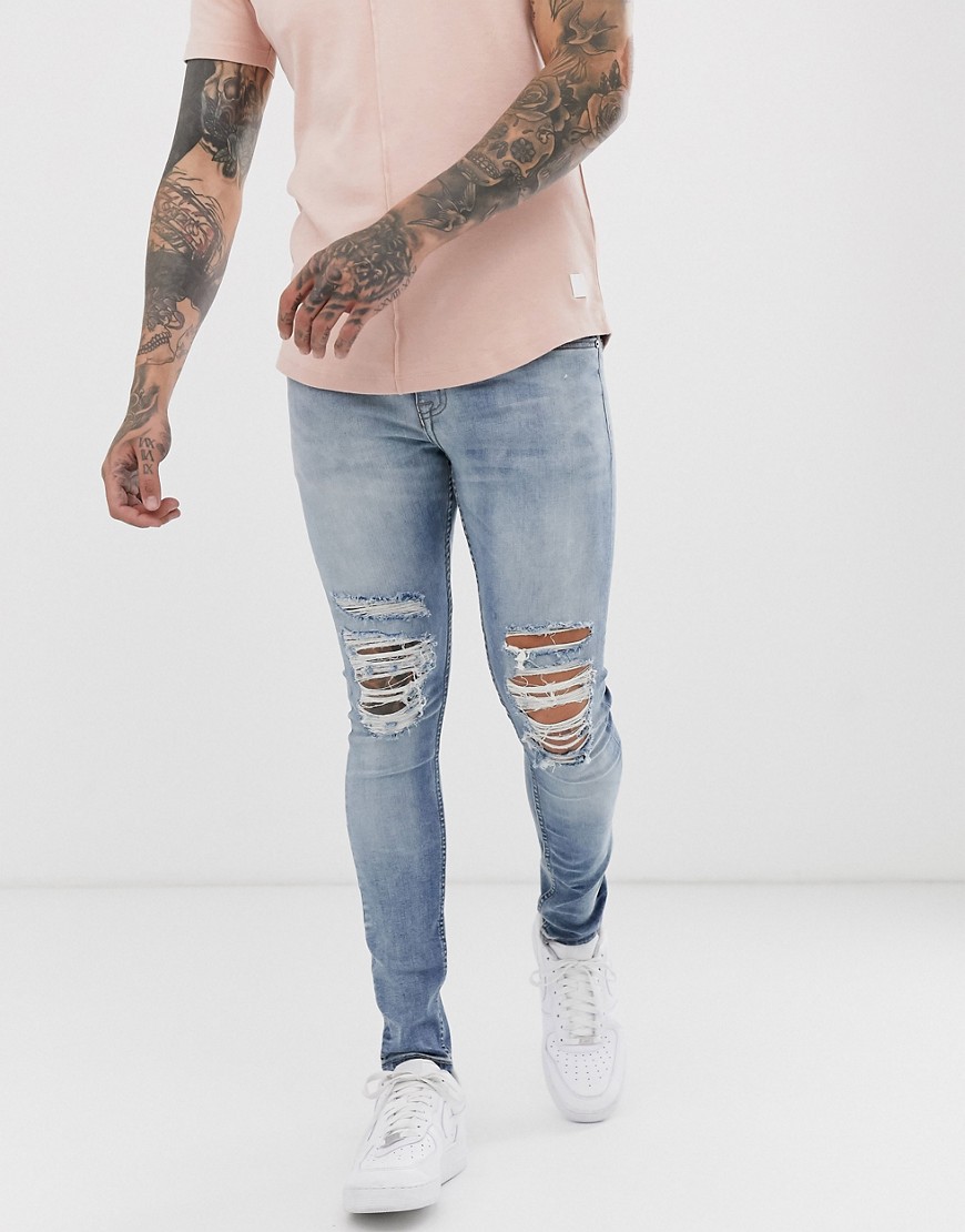 New Look ripped super skinny jeans in light wash-Blue