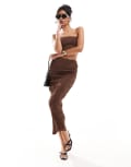 [New Look] New Look ripple midi skirt in chocolate-Brown 12 BROWN