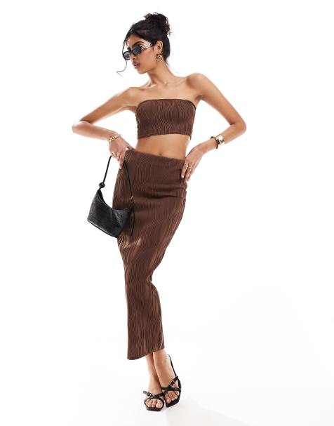 New Look ripple midi skirt in chocolate - view 1