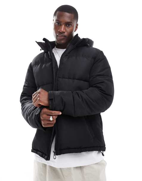 New Look ripstop fabric hooded puffer jacket in black  - view 1