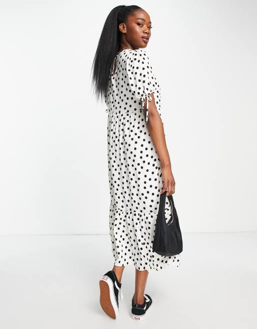 New Look - Robe babydoll à pois avec manches nouées - Blanc, 2 de 4
