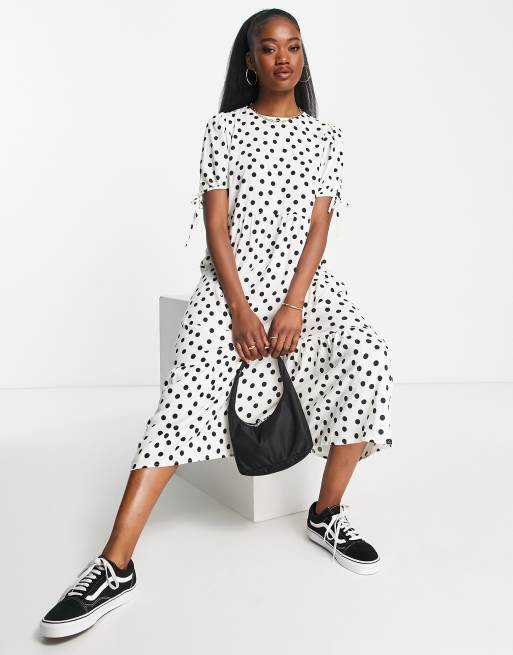 New Look - Robe babydoll à pois avec manches nouées - Blanc, 4 de 4