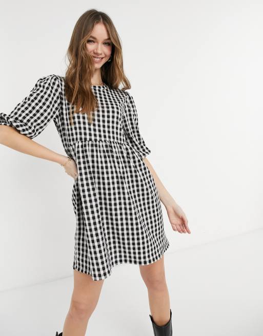 New Look Robe babydoll courte à carreaux vichy Noir ASOS