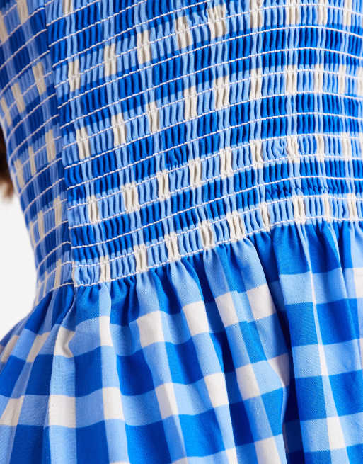 New Look - Robe bandeau mi-longue froncée à carreaux - Bleu, 4 de 4