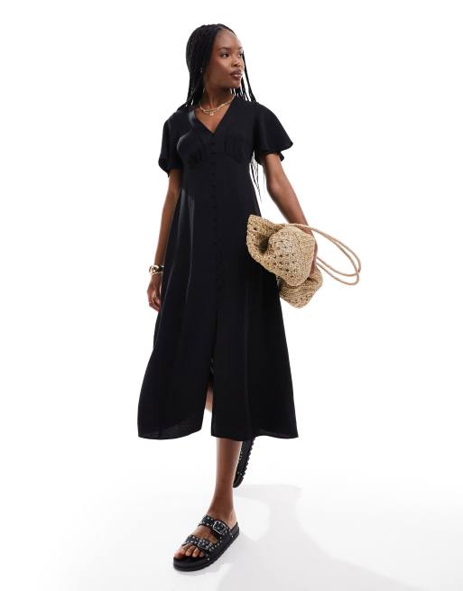 New Look - Robe boutonnée avec détails en dentelle - Noir