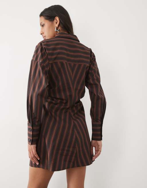 New Look robe chemise courte à rayures marron, 4 de 4
