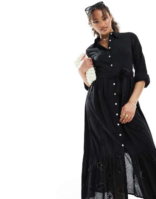 New Look - Robe chemise mi-longue avec broderie anglaise - Noir, 3 de 4