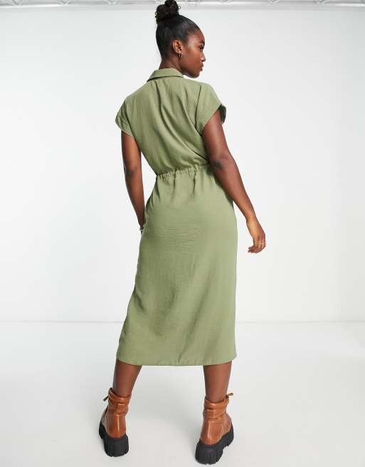 New Look - Robe chemise mi-longue style fonctionnel - Kaki, 2 de 4