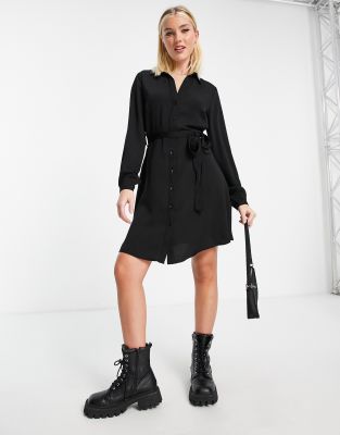 New Look tie waist shirt dress in black - ASOS Price Checker