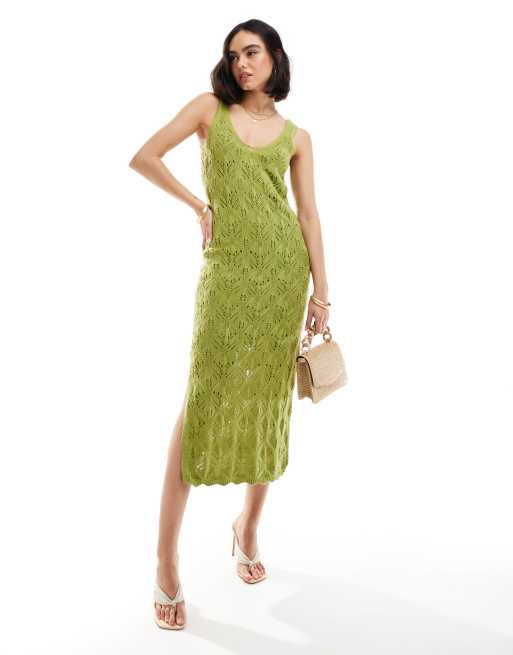 New Look - Robe col en V à surpiqûres - Vert clair