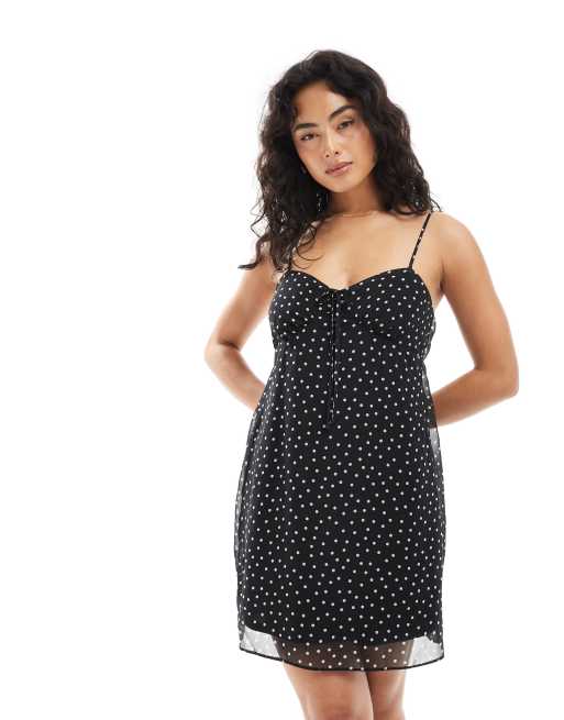 New Look - Robe courte à bretelles en mousseline à pois - Noir, 2 de 4