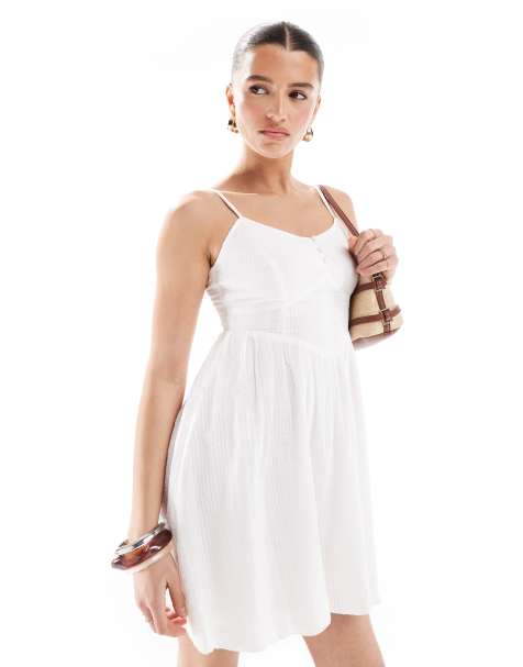 New Look - Robe courte à bretelles et surpiqûres - Blanc - view 1