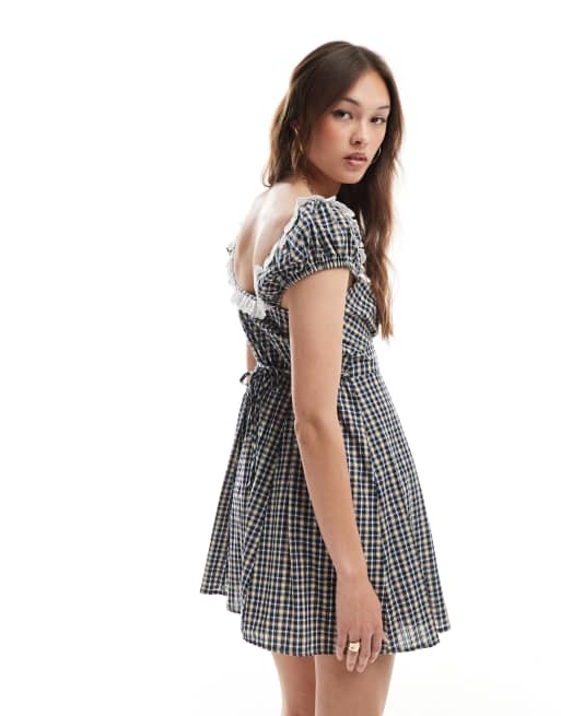 New Look - Robe courte à carreaux avec bords en broderie anglaise - Noir, 4 de 4