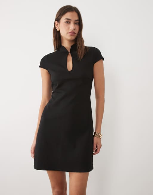 New Look - Robe courte avec col mandarin et fente goutte d'eau - Noir, 2 de 4