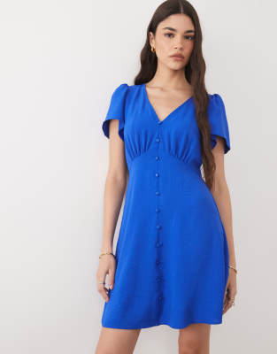 Robe courte boutonnée - Bleu vif 40