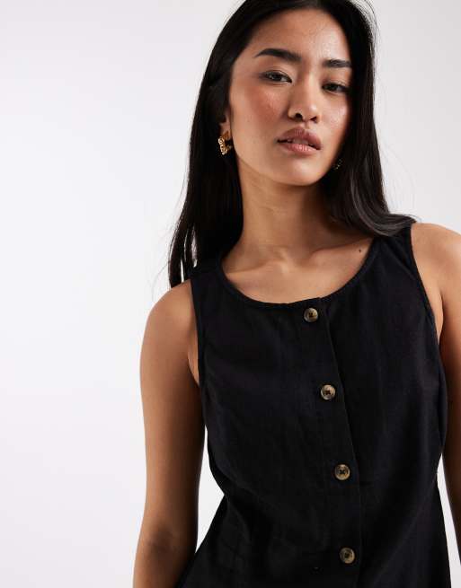New Look - Robe courte boutonnée en lin mélangé - Noir, 3 de 4