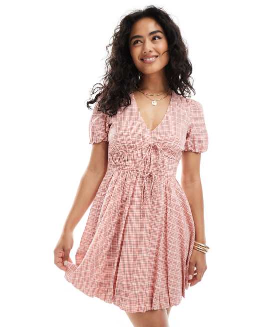 New Look - Robe courte coupe boule à carreaux avec col V - Rose, 2 de 4
