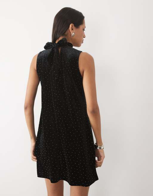 New Look robe courte droite en velours à strass noir, 3 de 4