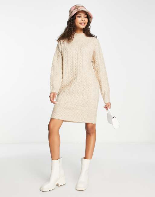 New Look - Robe courte en maille torsadée - Camel