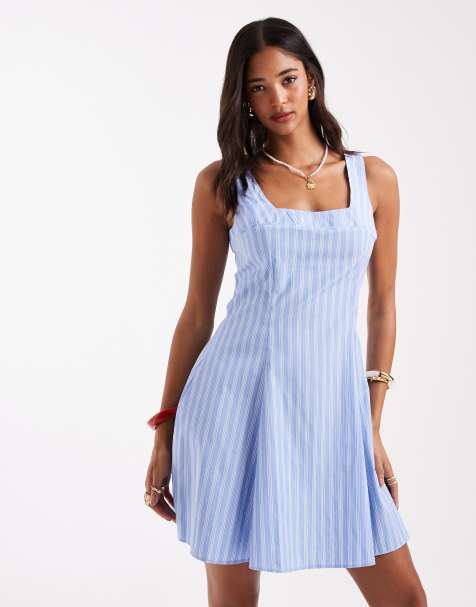 New Look - Robe courte en popeline à rayures - Bleu - view 1