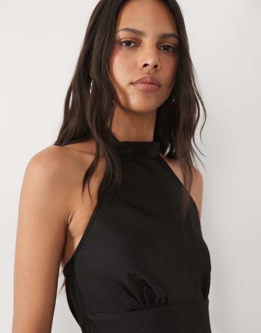 New Look robe courte en satin à col halter noire, 2 de 4
