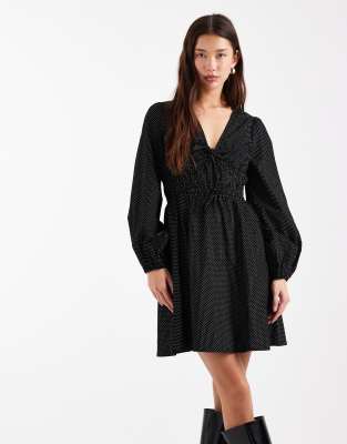 Robe courte en velours côtelé à pois - Noir 42