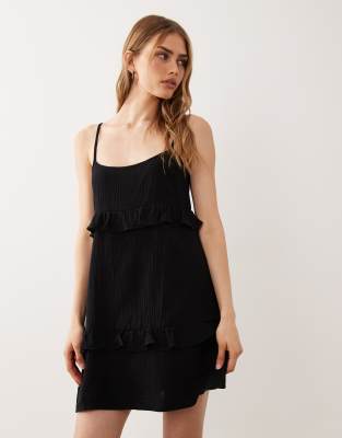 Robe courte étagée à volants - Noir 38