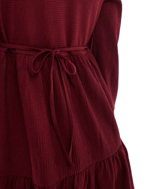 New Look - Robe courte froissée à manches longues - Bordeaux, 4 de 4