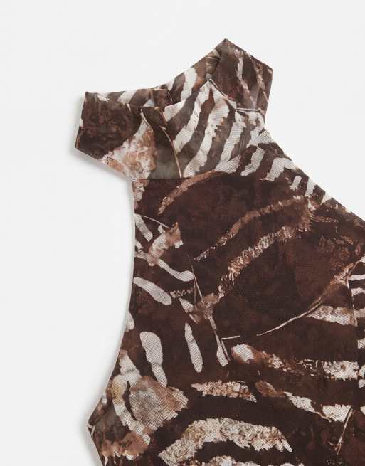New Look - Robe courte froncée à dos nu et imprimé animal - Marron, 7 de 8
