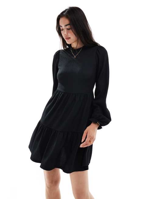 New Look - Robe courte froncée à manches longues - Noir, 3 de 4