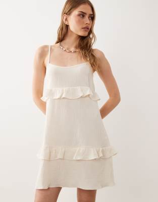 Robe d'été courte à volants étagés - Blanc 42