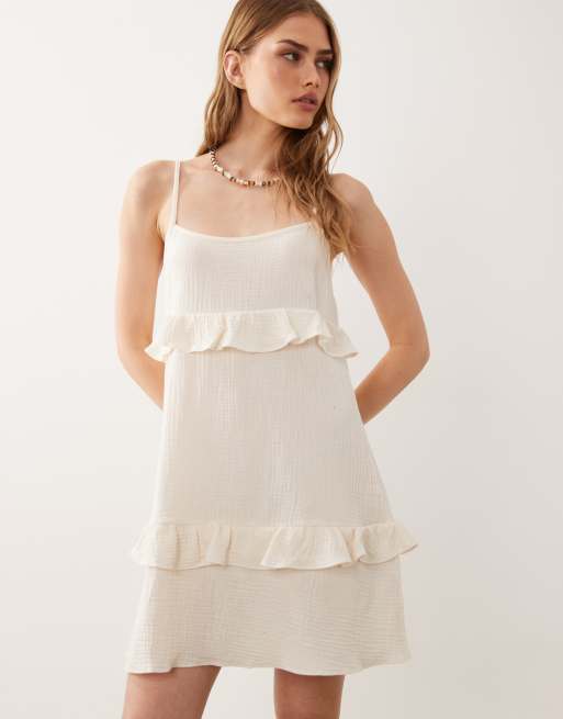 New Look - Robe d'été courte à volants étagés - Blanc