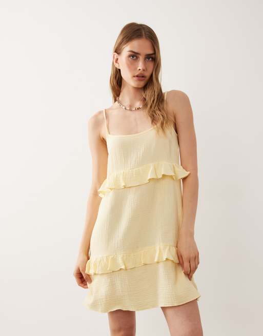 New Look - Robe d'été courte à volants étagés - Jaune