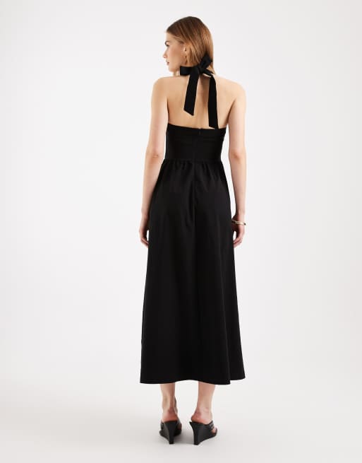 New Look - Robe dos nu mi-longue en bengaline avec bordures en dentelle - Noir, 2 de 4