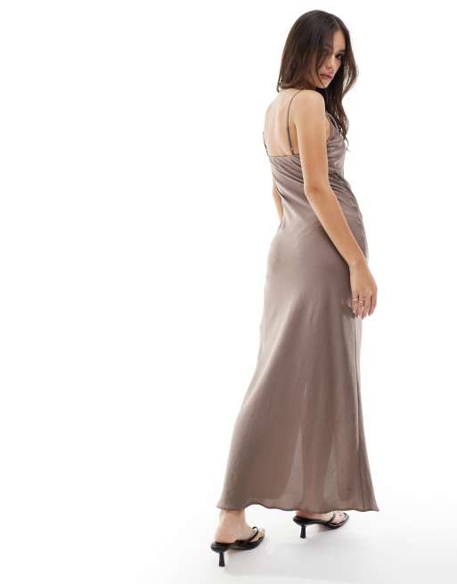 New Look - Robe longue à bretelles et col bénitier - Taupe, 4 de 4
