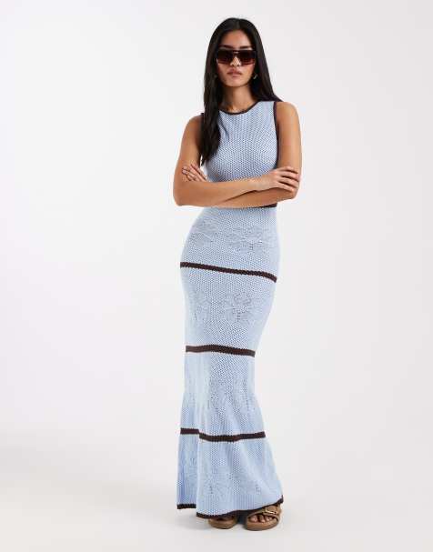 New Look - Robe longue avec fleurs cousus - Bleu - view 1