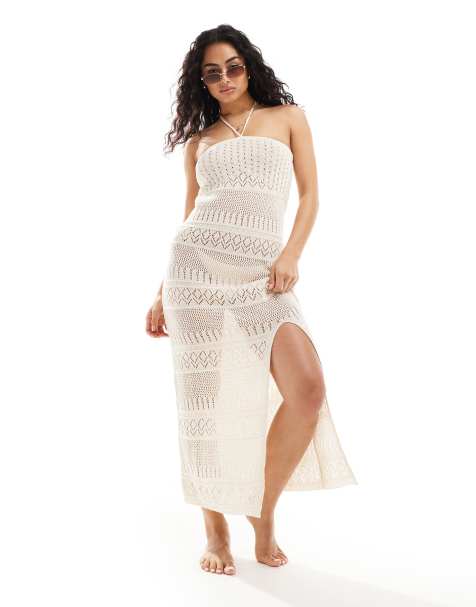 New Look - Robe longue bandeau en crochet - Blanc - view 1