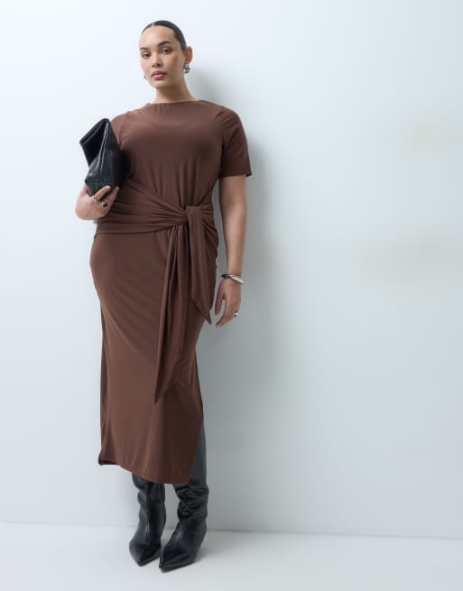 New Look robe mi-longue à détail nœud marron foncé, 5 de 5