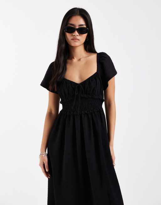 New Look - Robe mi-longue à détails froncés - Noir, 2 de 4