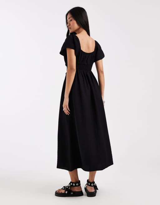 New Look - Robe mi-longue à détails froncés - Noir, 4 de 4