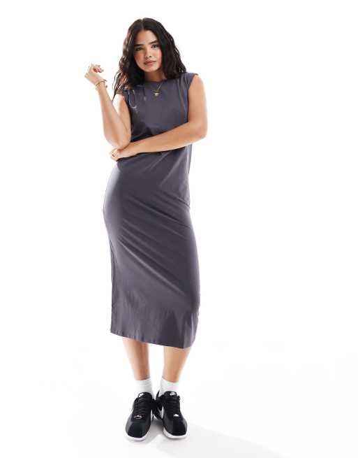 New Look - Robe mi-longue à épaulettes - Gris