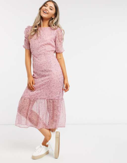 New Look - Robe mi-longue à petites fleurs - Rose