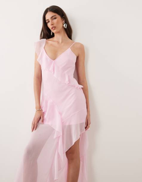 New Look - Robe mi-longue asymétrique en mousseline - Rose - view 1