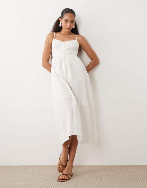 New Look - Robe mi-longue en crépon texturé avec taille en V - Blanc - view 1