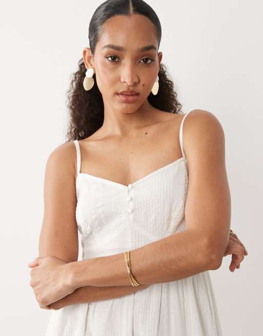 New Look - Robe mi-longue en crépon texturé avec taille en V - Blanc, 2 de 4
