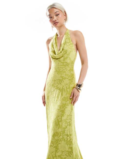 New Look - Robe mi-longue en jacquard à encolure américaine - Vert vif, 3 de 4