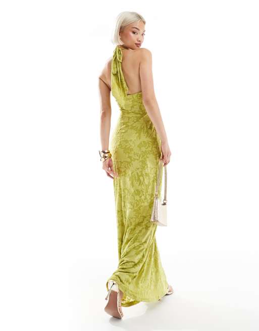 New Look - Robe mi-longue en jacquard à encolure américaine - Vert vif, 4 de 4