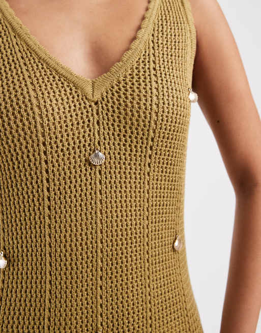 New Look - Robe mi-longue en maille à coquillages - Vert, 4 de 4