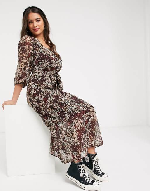 New Look - Robe mi-longue en mousseline nouée à la taille ...