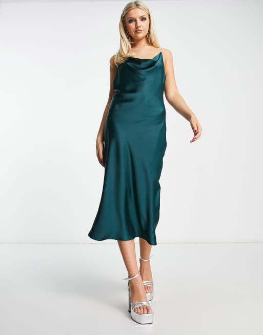 New Look - Robe mi-longue en satin avec bretelles à strass - Bleu sarcelle